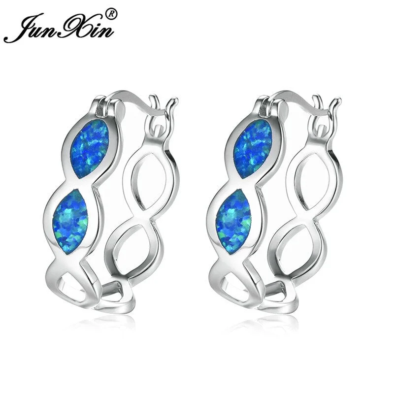 Boho Female Big Infinity Hoop Earrings Unique Style Fashion White Blue Fire Opal Earrings For Women Bride Wedding Jewelry
