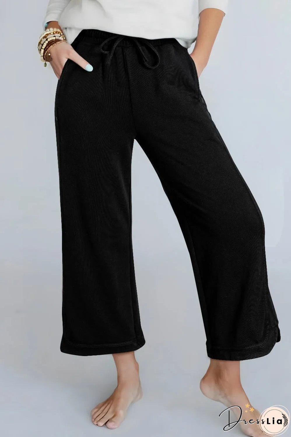 Black Mineral Wash Exposed Seam Wide Leg Pants