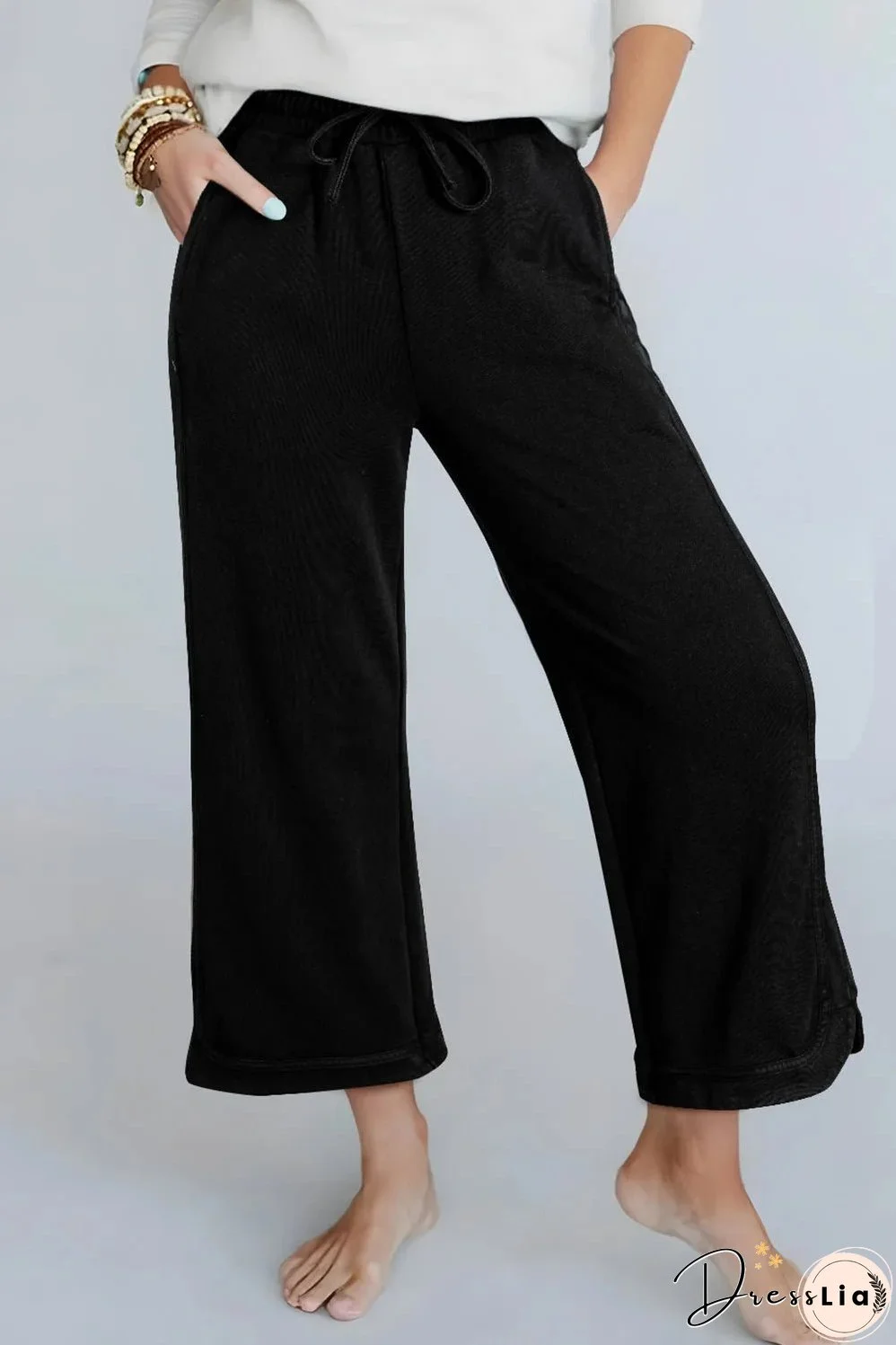 Black Mineral Wash Exposed Seam Wide Leg Pants