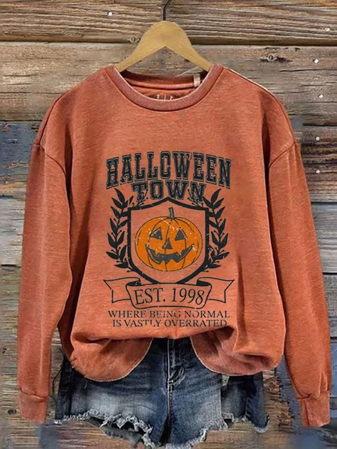 Women's Halloween Town Est 1998 Print Crew Neck Sweatshirt 