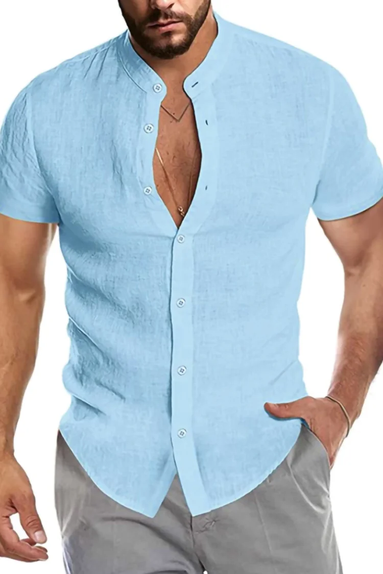 Casual Stand Collar Short Sleeve Shirt