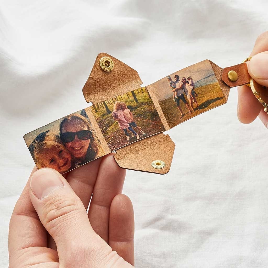 Father's Day Gift-Personalised Multi-Photo Leather Envelope Keyring with Three Photos