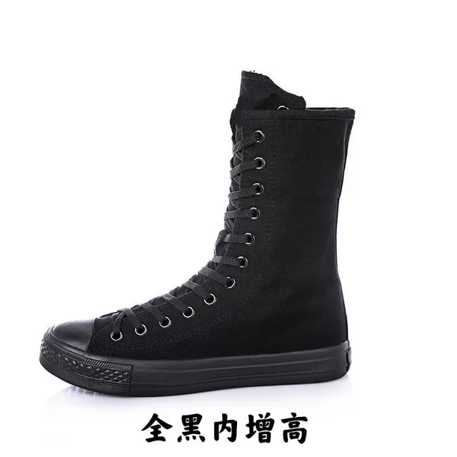 Zhungei Feminino New Spring Autumn Women Shoe Canvas Casual High Top Shoes Long Boot Lace-Up Zipper Comfortable Flat Boot Sneakers