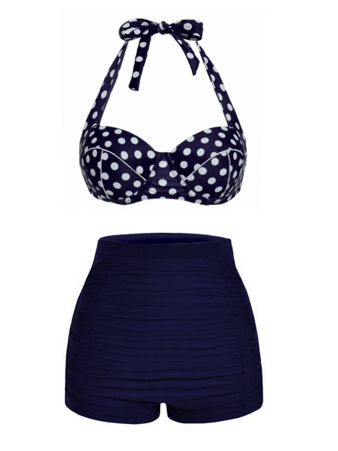 [Pre-Sale] Navy Blue Polka Dot Halter Swimsuit