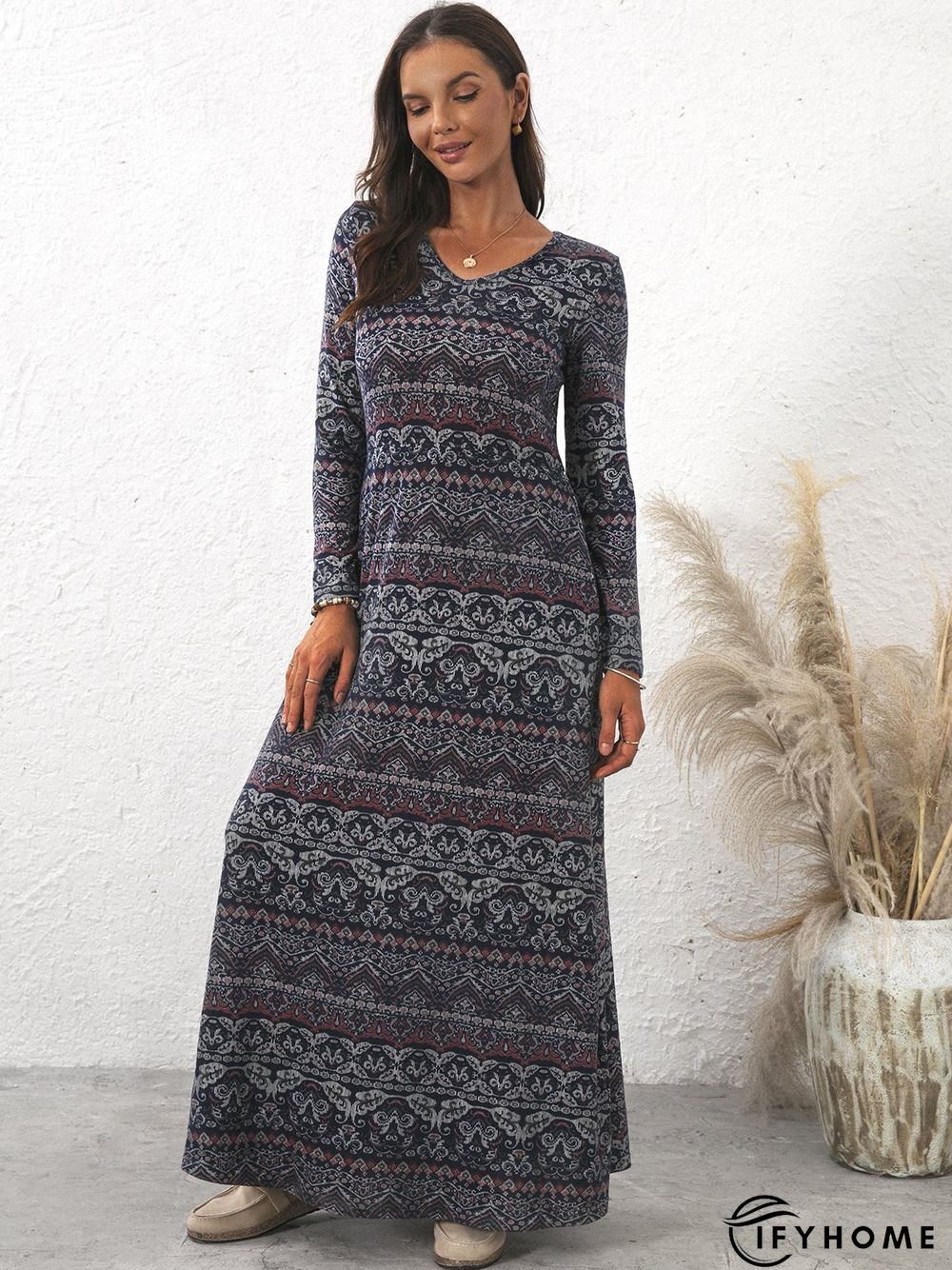 Vacation V Neck Cotton-Blend Maxi Dress | IFYHOME