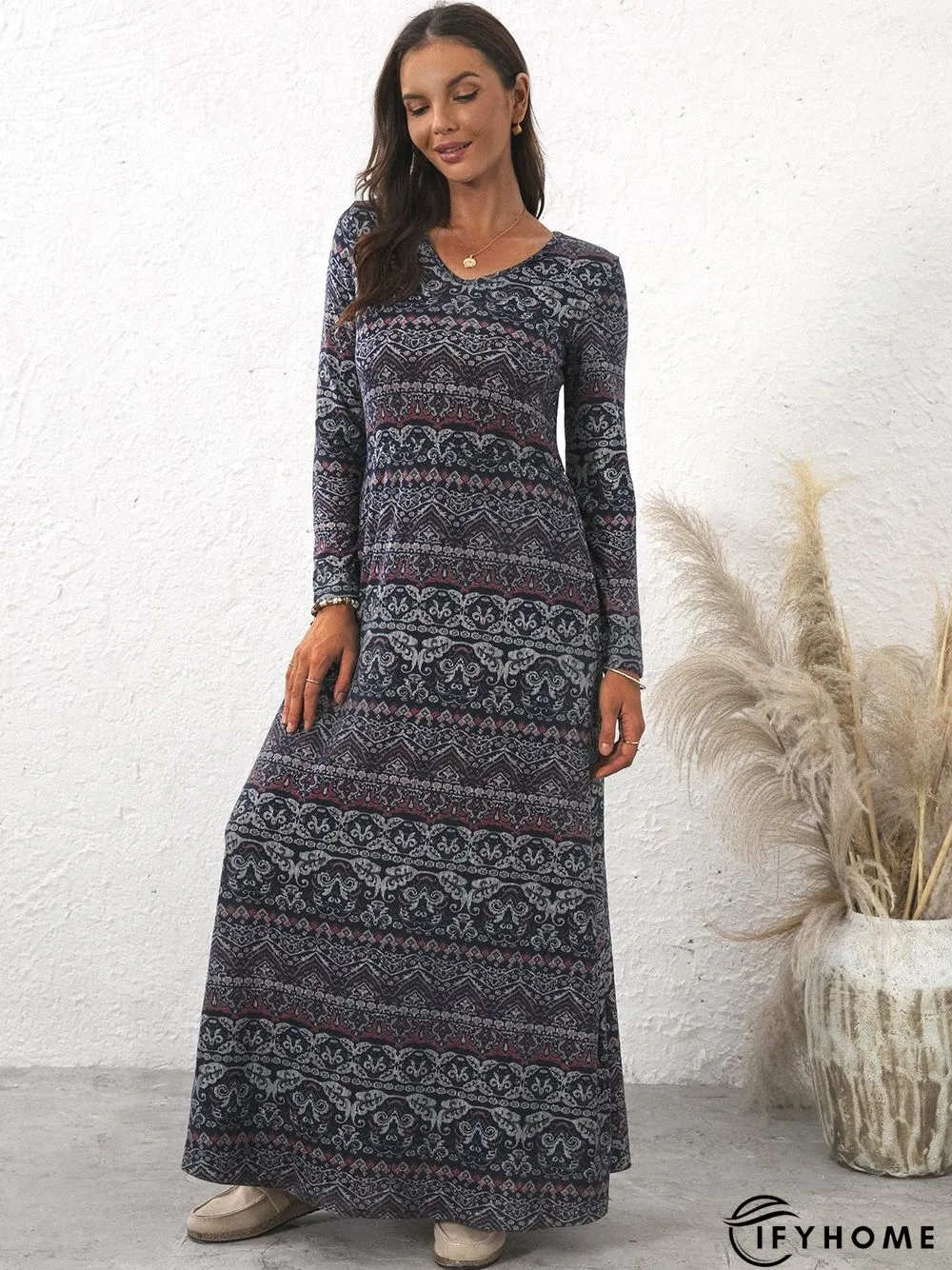 Vacation V Neck Cotton-Blend Maxi Dress | IFYHOME