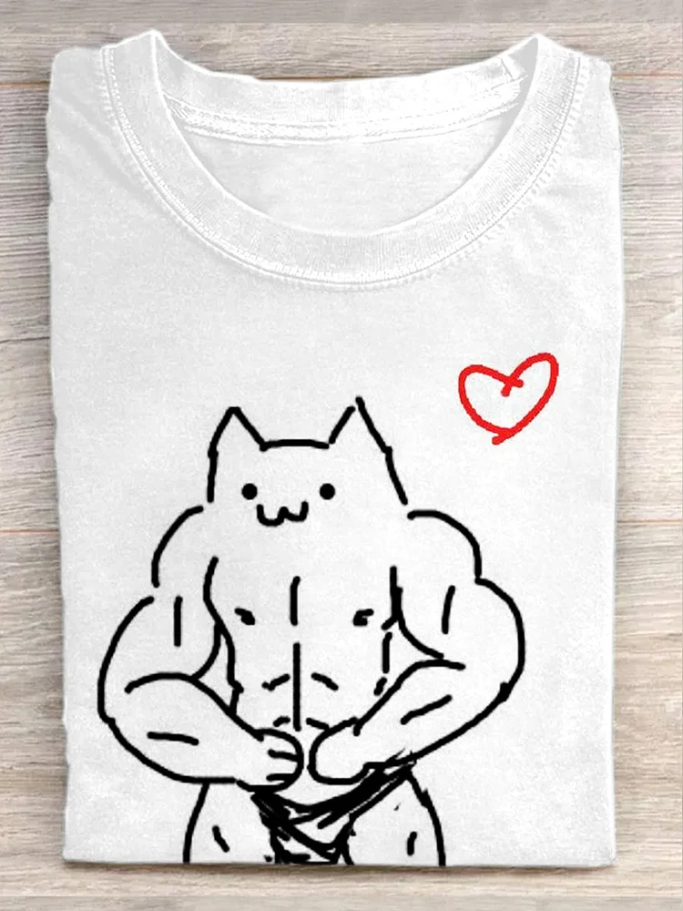 Unisex Funny Cat Print Casual Short Sleeve T-Shirt