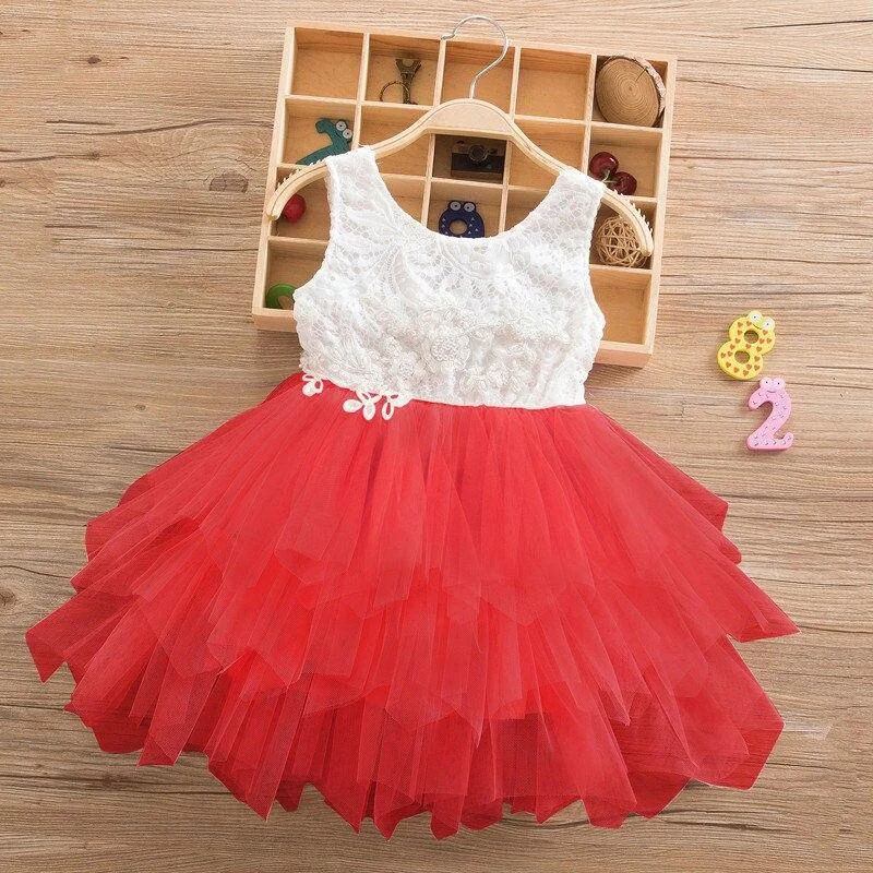 Summer Lace Girl Dress 2021 White Backless Girls Teenage Princess Dress Irregular Tutu 2-8 Years Pink Children Dresses Pink