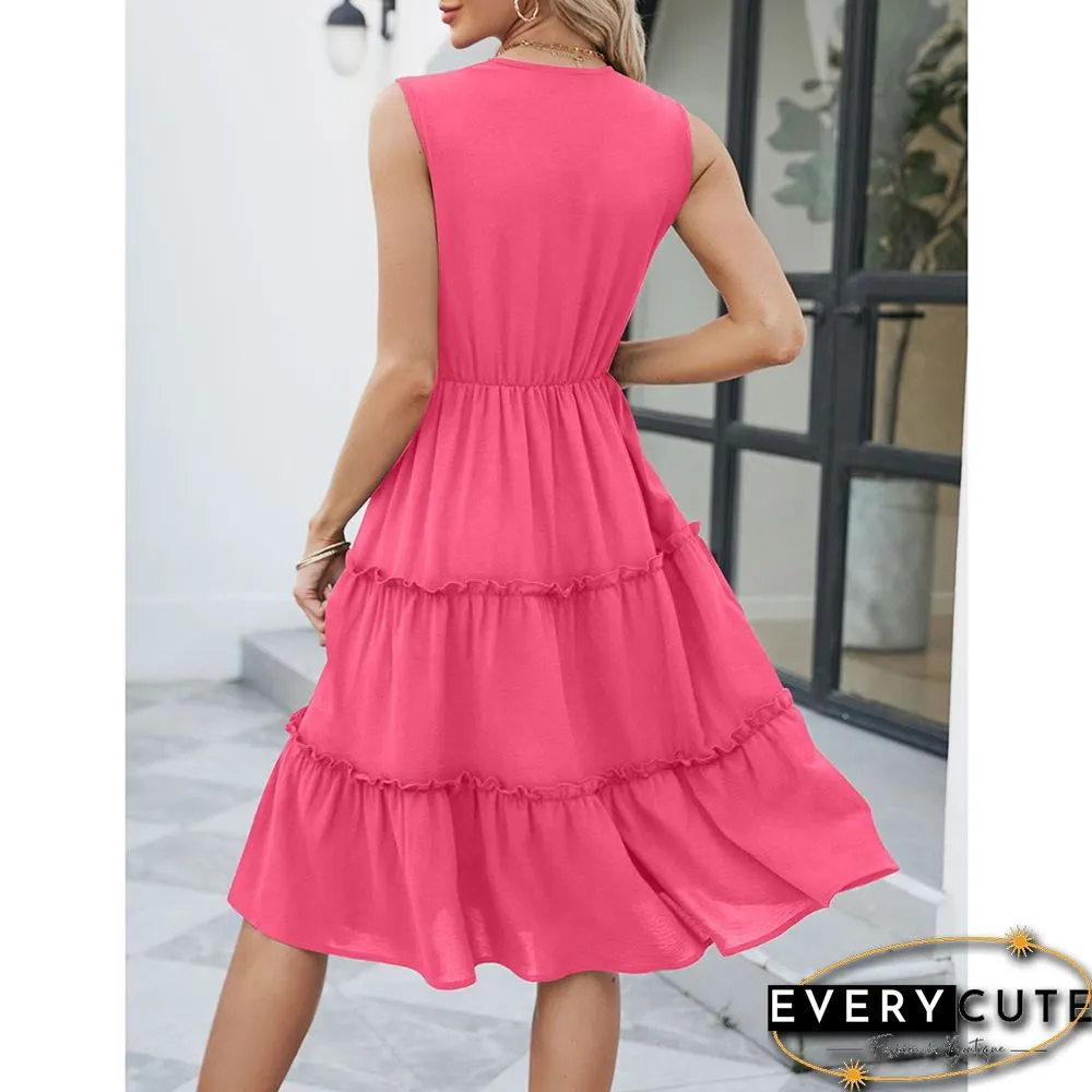 Rose Lace V Neck Tiered Sleeveless Casual Dress