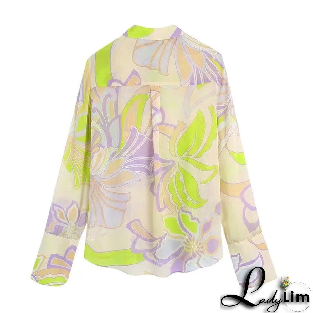 Vintage Single-breasted Printed Shirt and Bottom