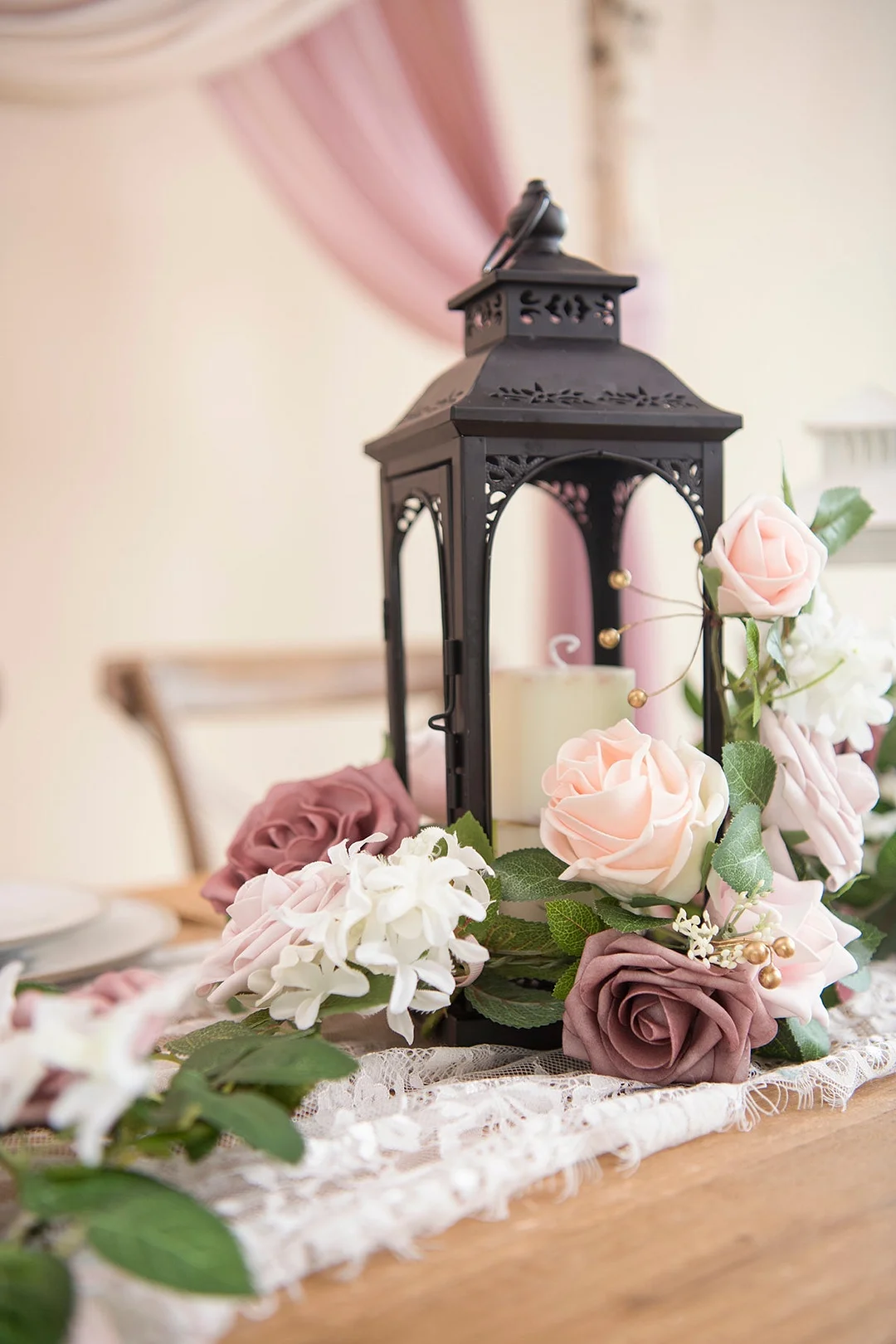 Lantern Floral Arrangements in Blush & Cream