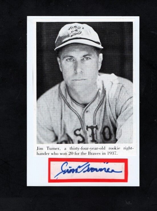 1937 JIM TURNER-BOSTON BRAVES AUTOGRAPHED CUT W/ BOOK Photo Poster painting-(d.1998)