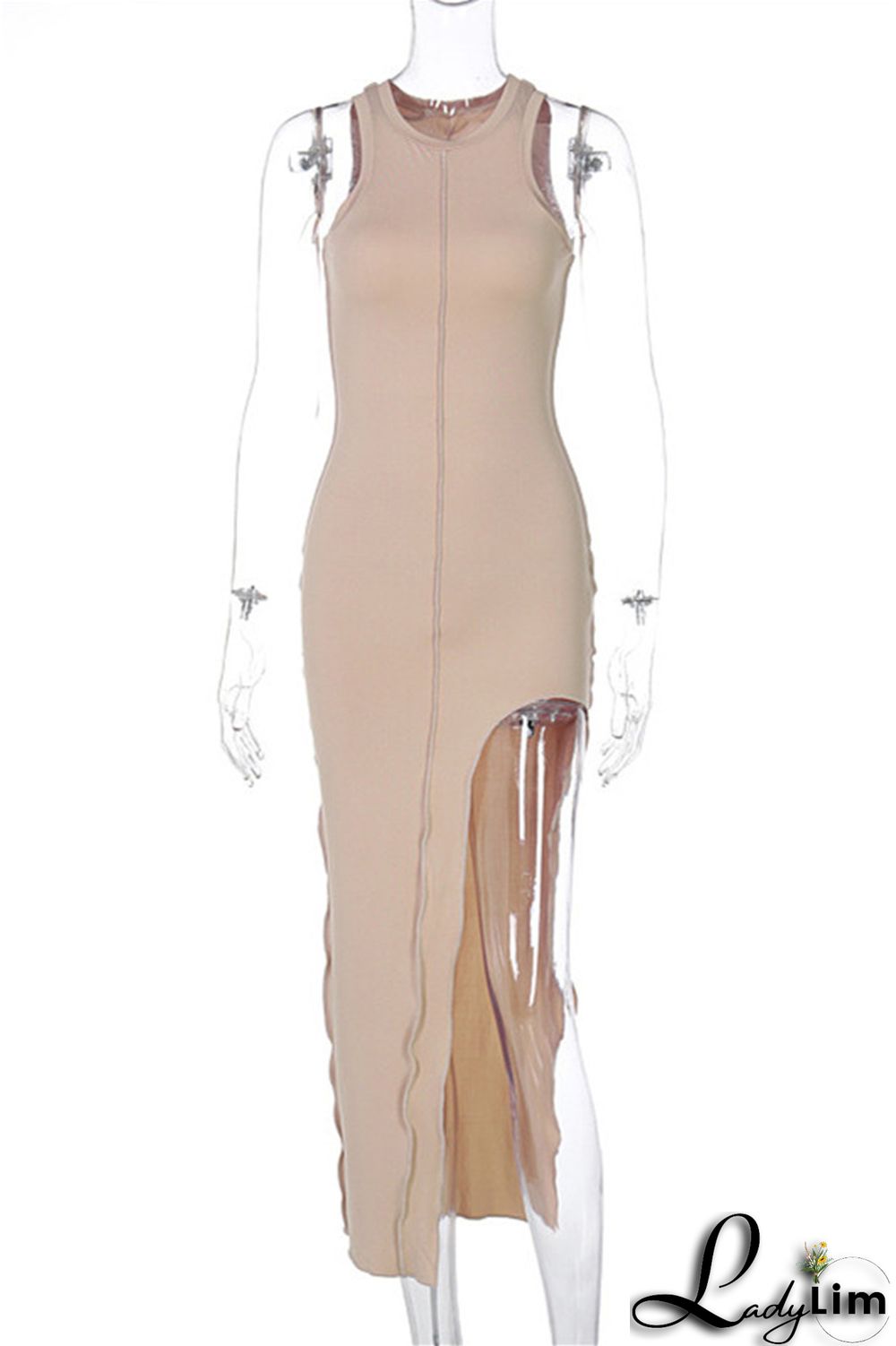 Black Sexy Casual Solid Slit O Neck Vest Dress