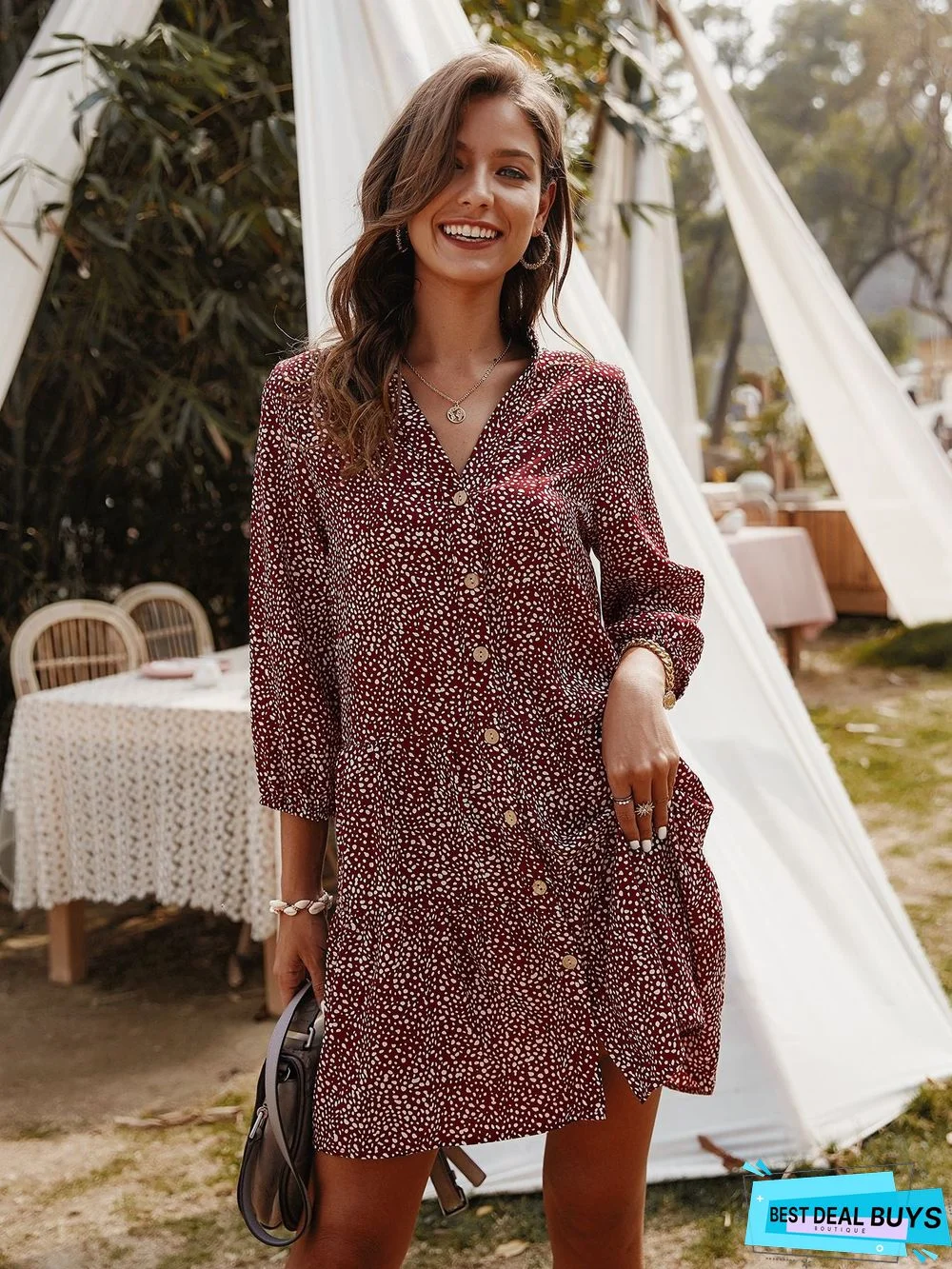 Small Crushed Flower Dress Short Seven-sleeve Skirt