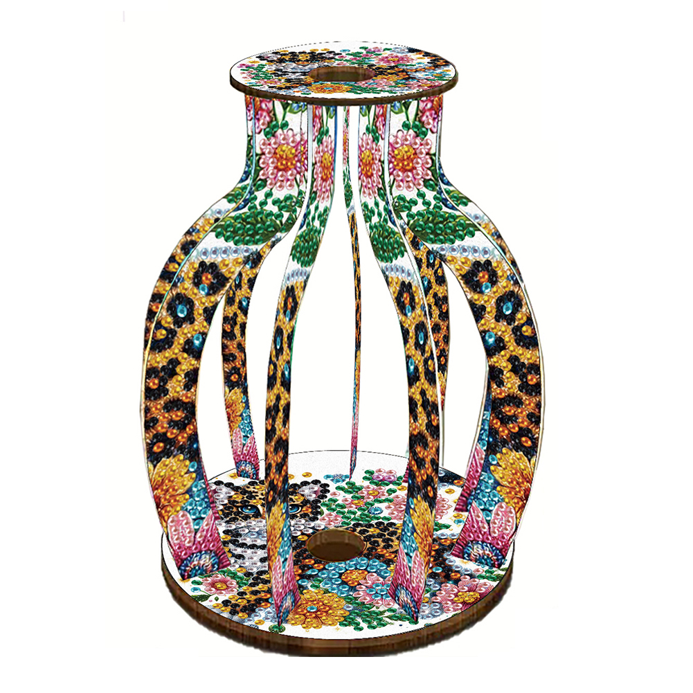 Acrylic Wood Diamond Painting Flower Vase 5D DIY Diamond Art Vase (Leopard)