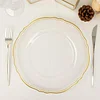 10 Pack | 10" Clear / Gold Scalloped Rim Plastic Dinner Plates, Large Disposable Party Plates