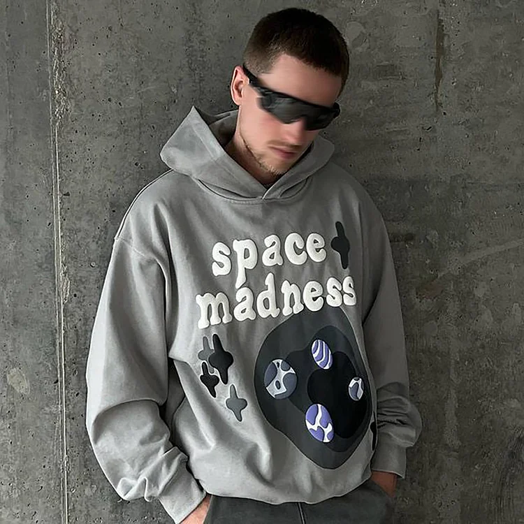 Puff Print Space Madness Loose Hoodie