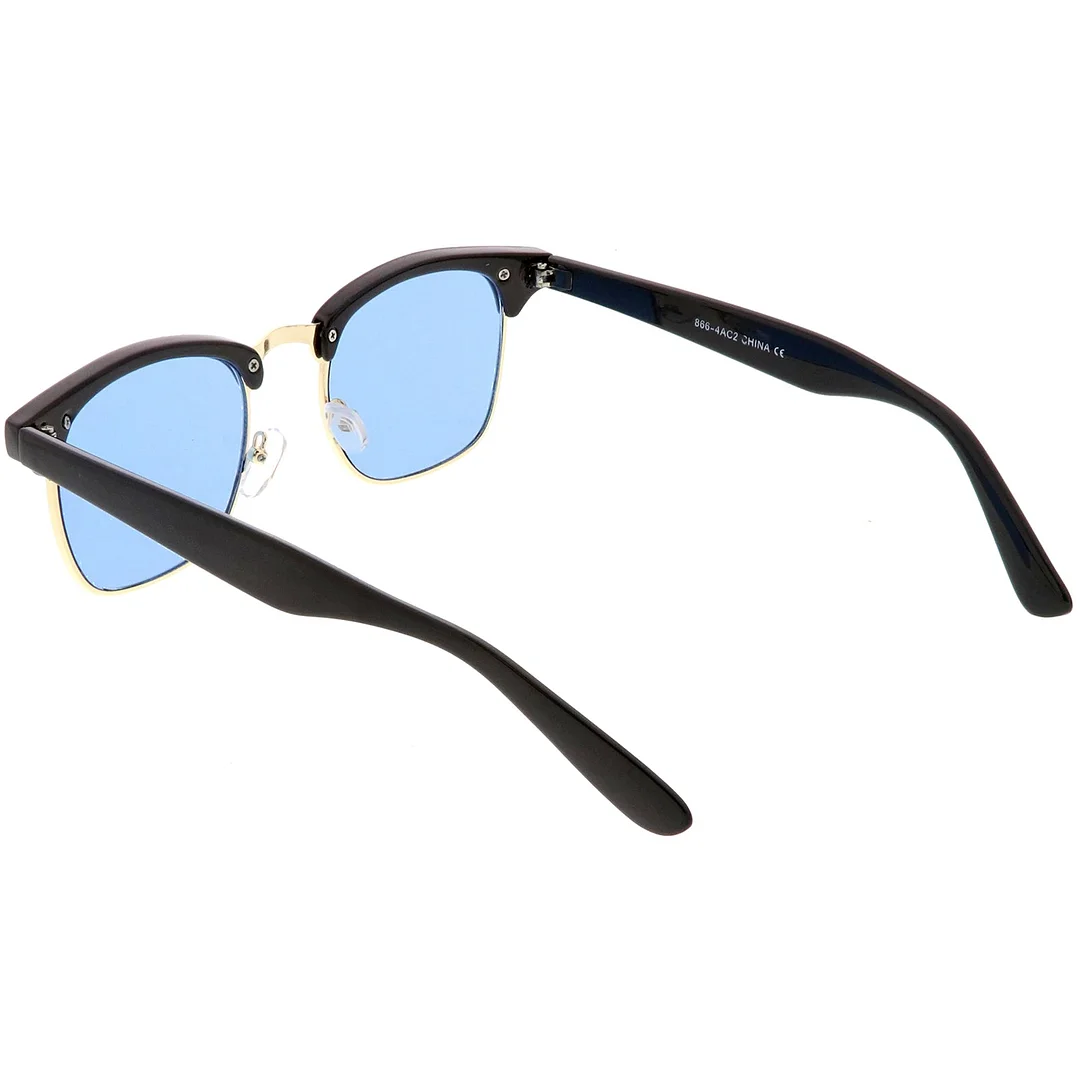 Modern Horn Rimmed glasses Semi Rimless Color Tinted Square Lens 49mm