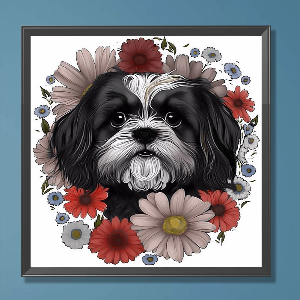 Diamond Painting - Full Round Drill - Flower Dog(Canvas|30*30cm)