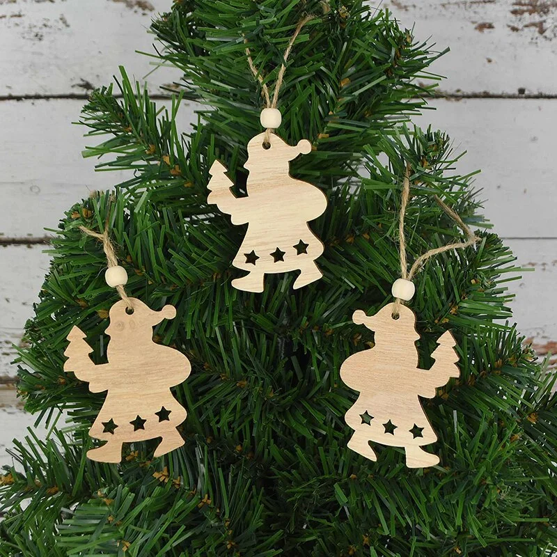 3pcs Vintage Christmas Wooden Pendants Ornaments DIY Wood Craft Christmas Decorations Christmas Tree Hanging Ornaments Gifts