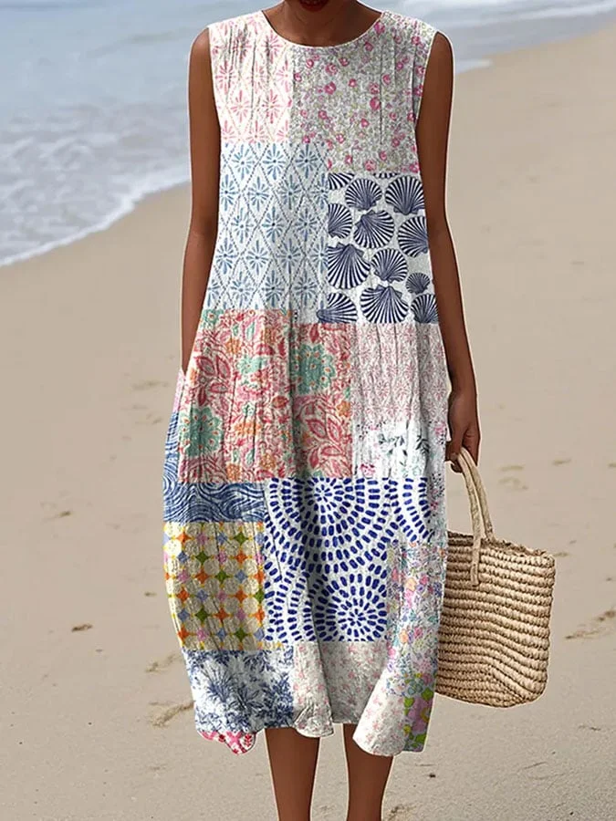 Women's Vintage Floral Print Casual Dress 