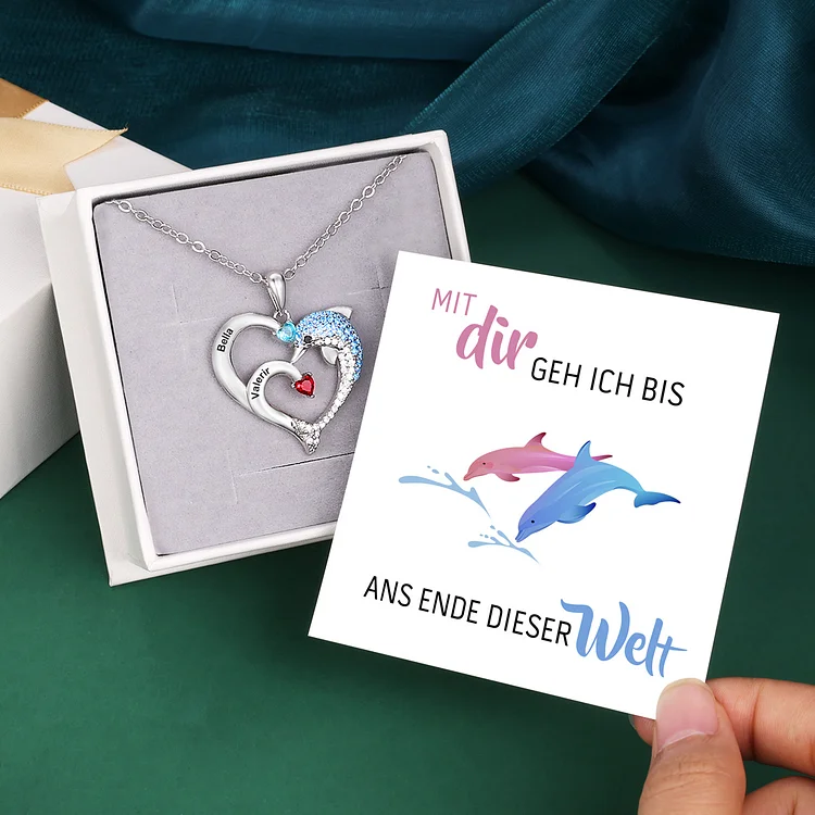 2 Namen Delphin Kette mit Geschenkkarte - Mit Dir Geh Ich Bis Ans Ende Dieser Welt