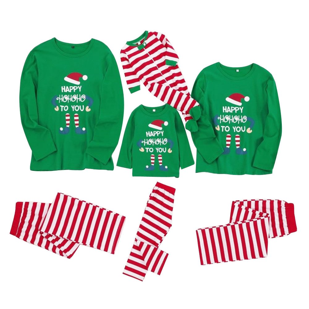 Christmas Family Matching Sleepwear Pajamas Sets Green Top and Red Stripes Pants-Pajamasbuy