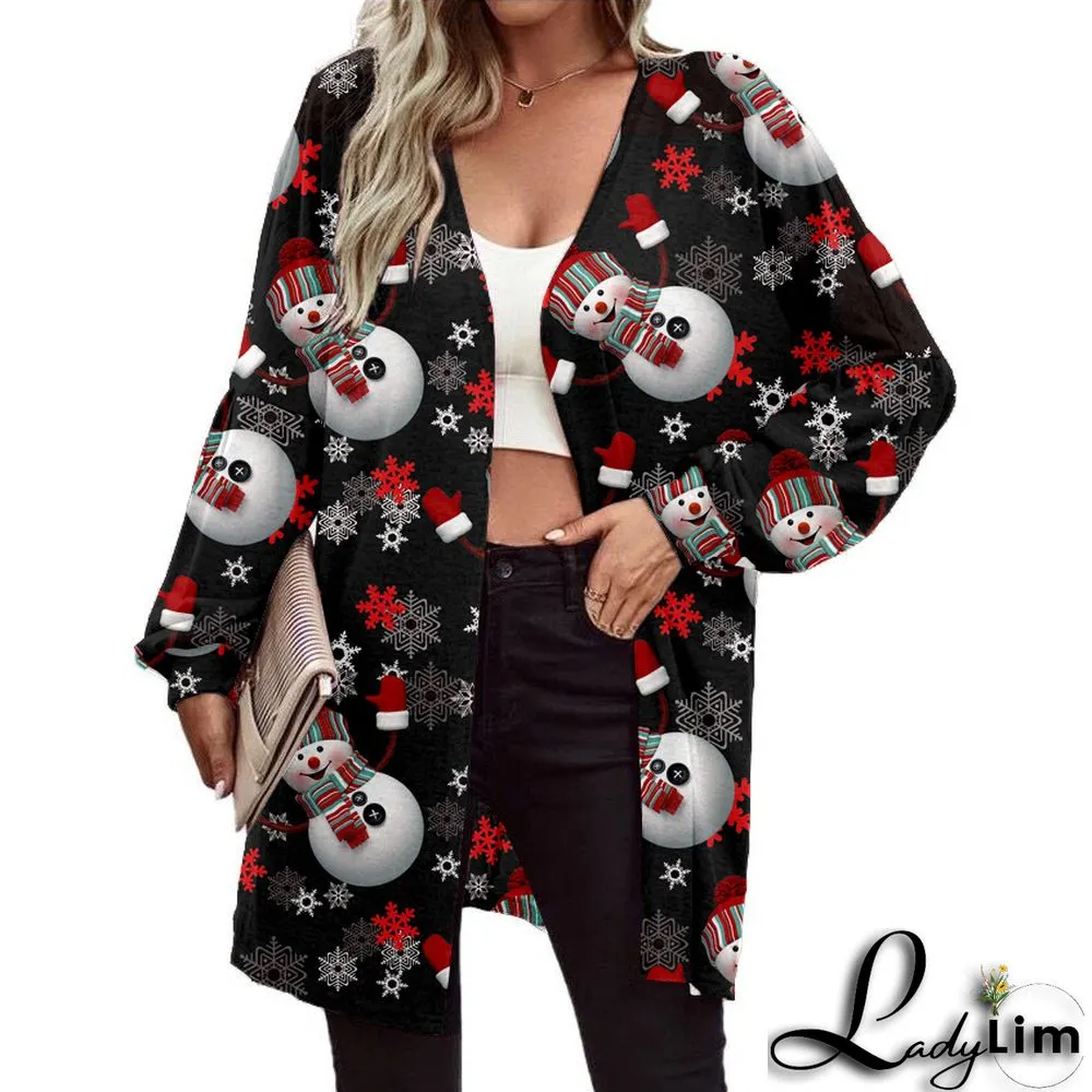 Christmas Women printed long-sleeved cardigan jacket