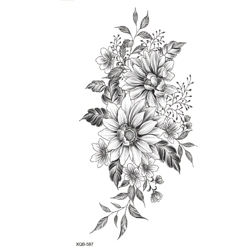 Sdrawing Lotus/Grey Butterfly/Flowers Waterproof Temporary Tattoos Men Henna Tatoo Stickers Tattoo Body Art Fake Tattoos