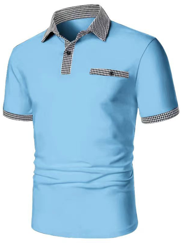 Men's Polo Shirt Golf Shirt Date Vacation Lapel Button Short Sleeves Fashion Plaid / Striped / Chevron / Round Solid / Plain Color Summer Dry-Fit Black White Navy Blue Sky Blue Polo Shirt