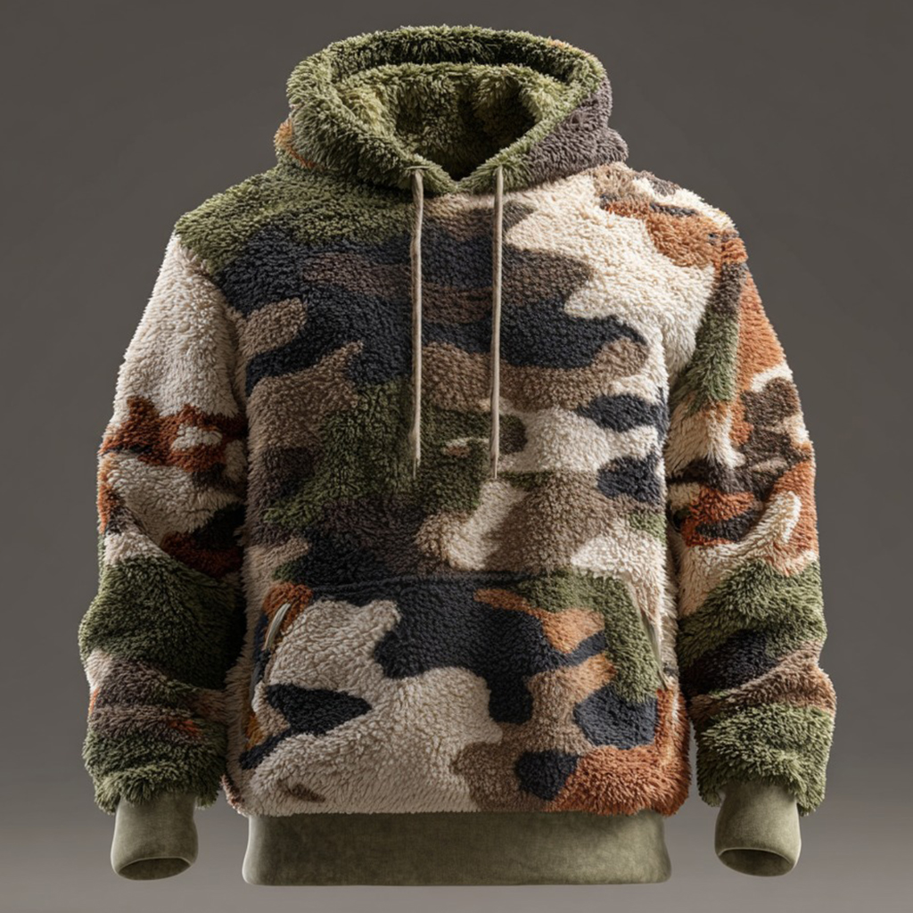 Men's Retro Camouflage And Deer Pattern Plush Warm Zip-up Jacket elevenforest