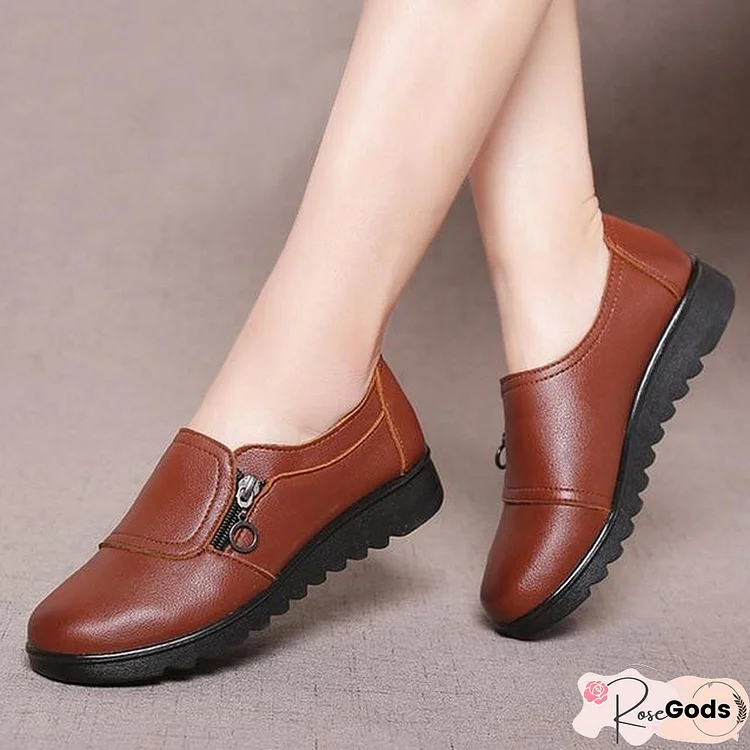 Women Leather Slip On Loafers Anti Slip Moccasins Ladies Flats Shoes