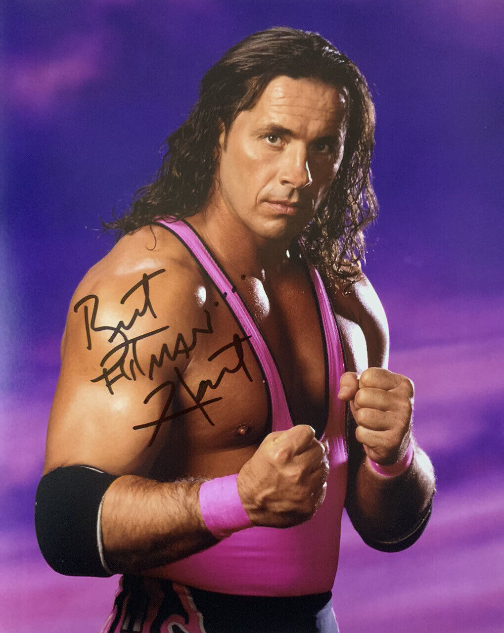 BRET HART HAND SIGNED 8x10 Photo Poster painting WWE THE HITMAN AUTHENTIC AUTOGRAPHED RARE COA