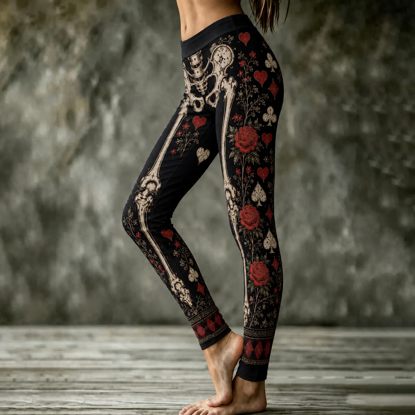 Women's Retro Halloween Gothic Skeleton Art Casual Leggings artswardrobe