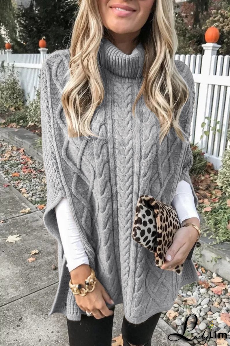 High Neck Loose Cable Knit Pattern Stitching Sweater Tops （7 Colors）