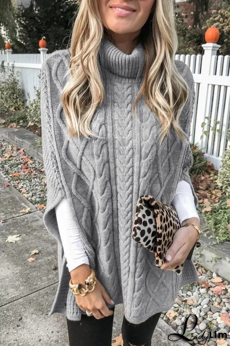 High Neck Loose Cable Knit Pattern Stitching Sweater Tops （7 Colors）