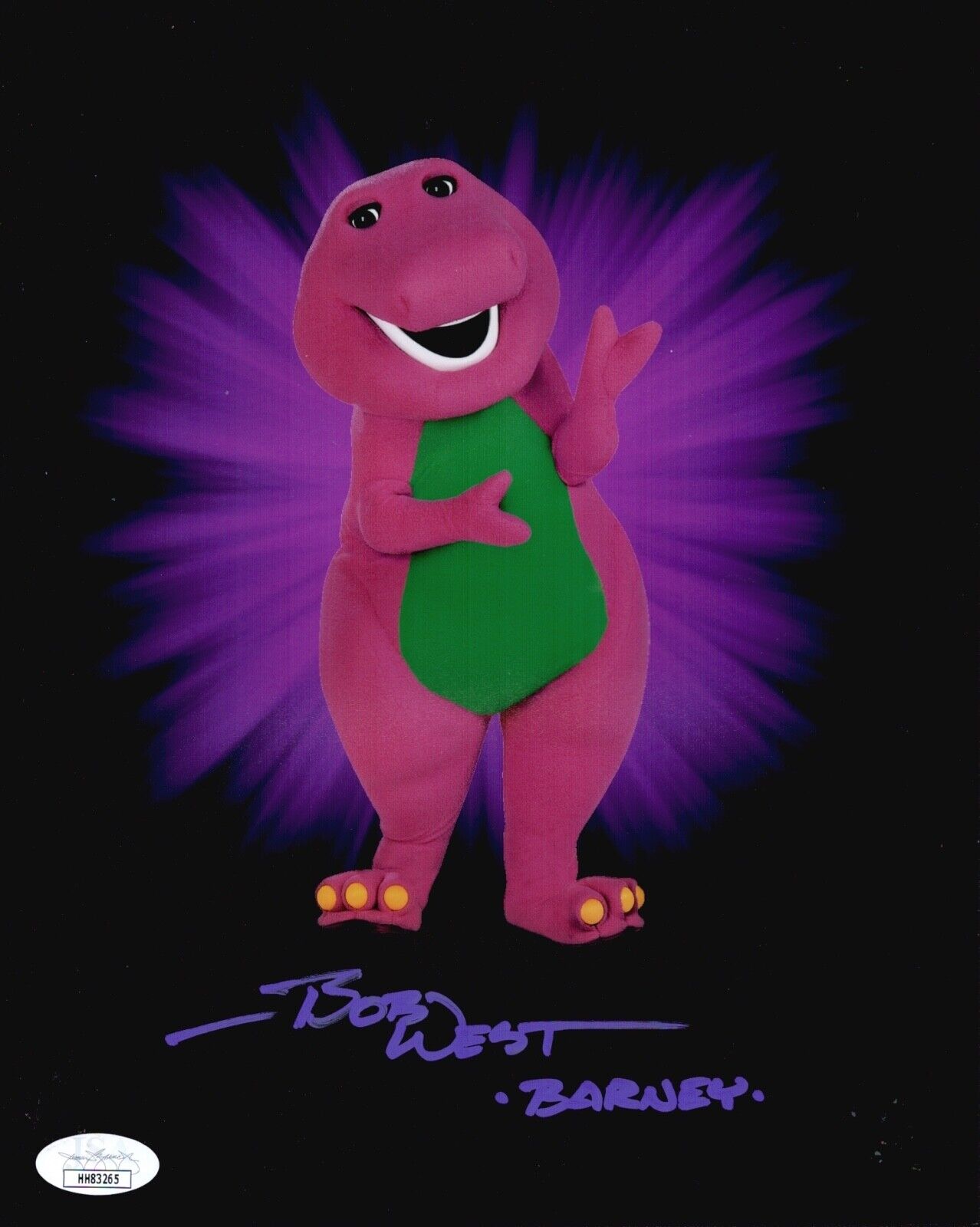 BOB WEST Signed BARNEY THE DINOSAUR 8x10 Photo Poster painting Autograph JSA COA Cert RARE