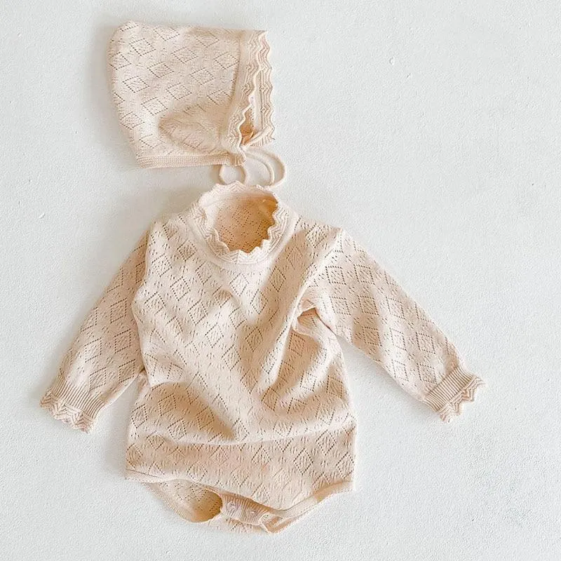 Cute Autumn Winter Infant Baby Girls Bowknot Rompers Clothing Kids Girl Long Sleeve Knit Rompers Clothes