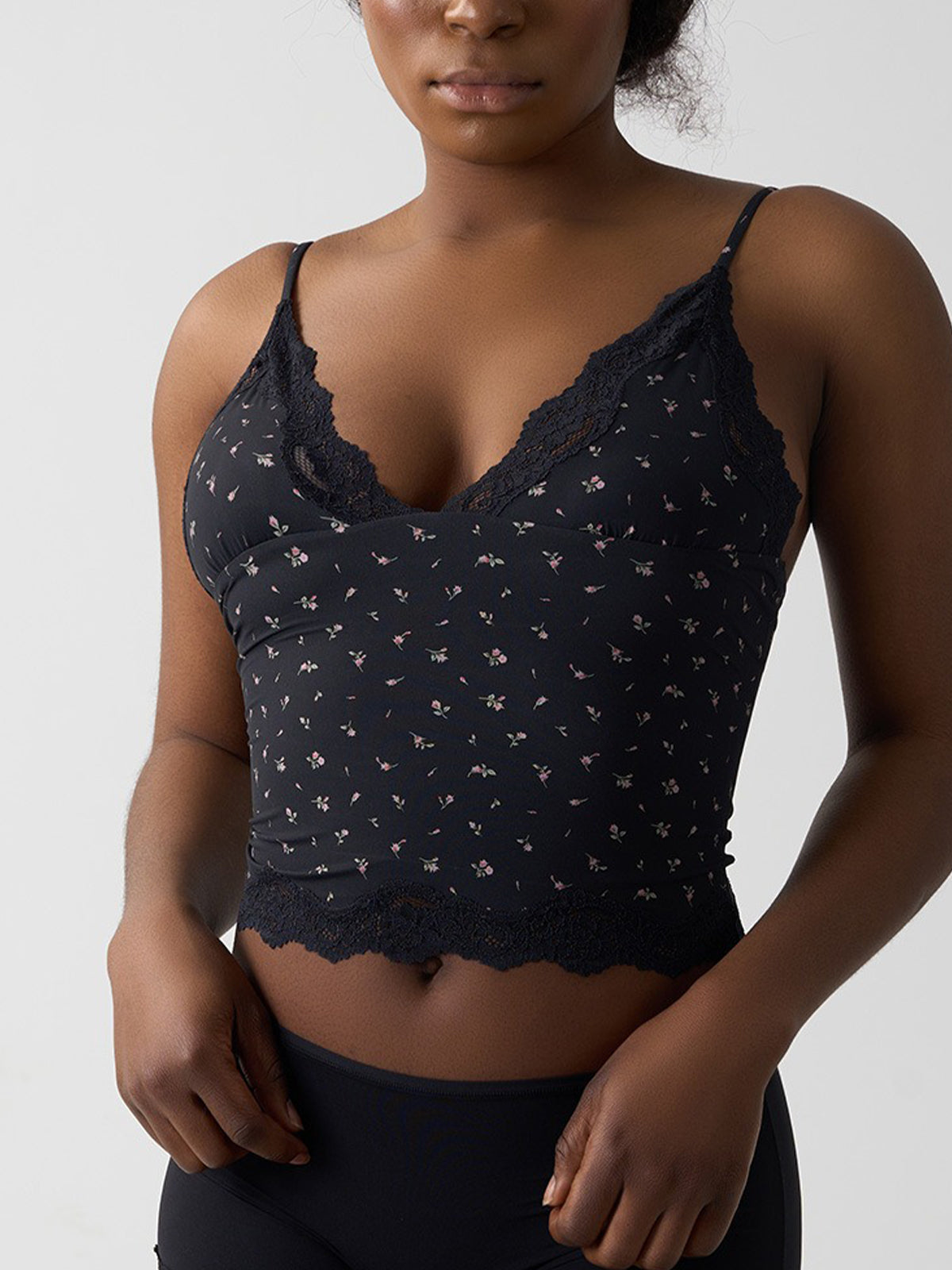 Floral Lace Trim Camisole Crop Top