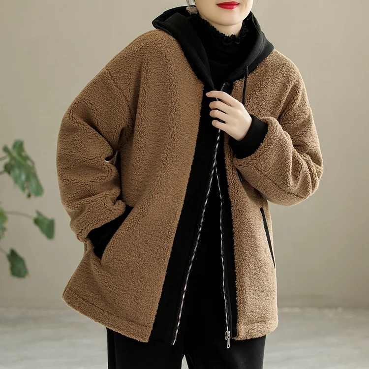 Winter Fashion Casual Berber Fleece Patchwork Coat
