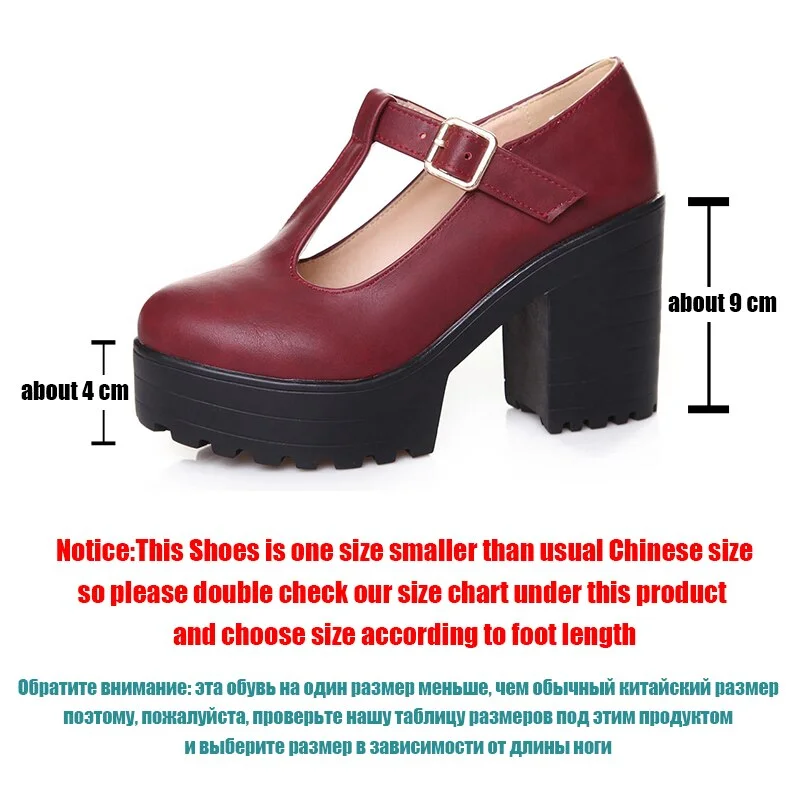 BONJOMARISA New T-Strap Buckle Strap Solid Mary Janes Platform Women Shoes Woman Casual Spring Autumn Pumps Large Size 34-46