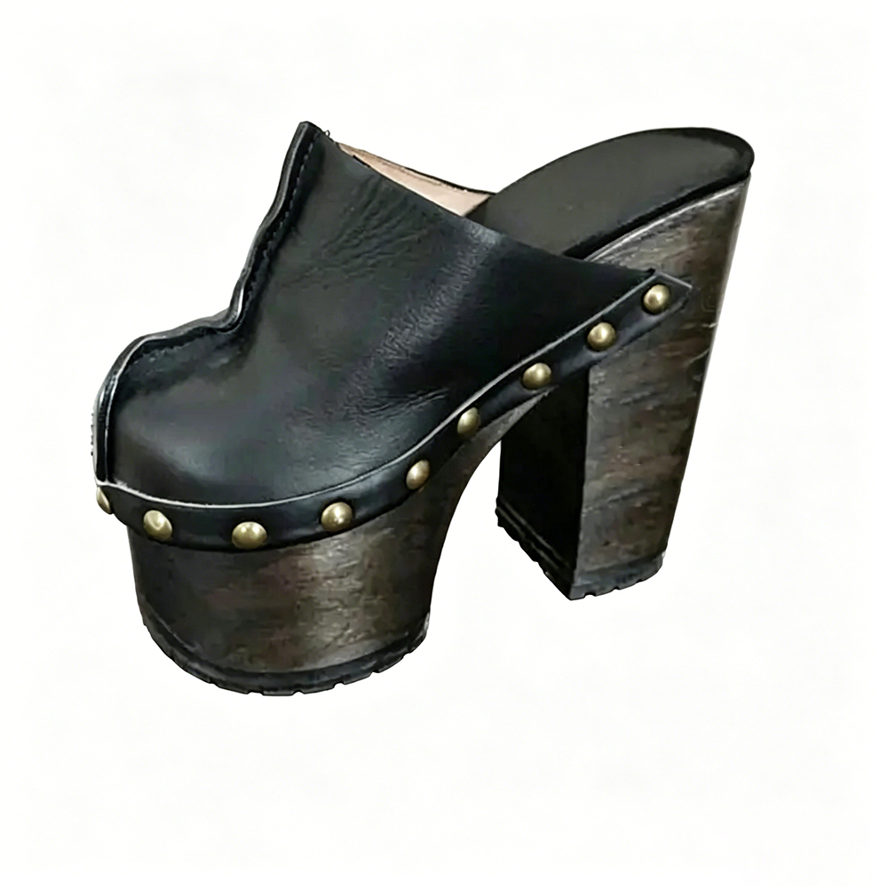 Thick Soled Chunky High Heel Metal Round Rivets Decor Elegant Slippers Matte Women Shoes 2025 New Summer Zapatos Para Mujere  highheelher