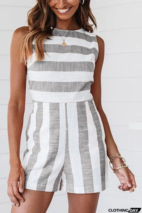 Casual Stripe Sleeveless Romper