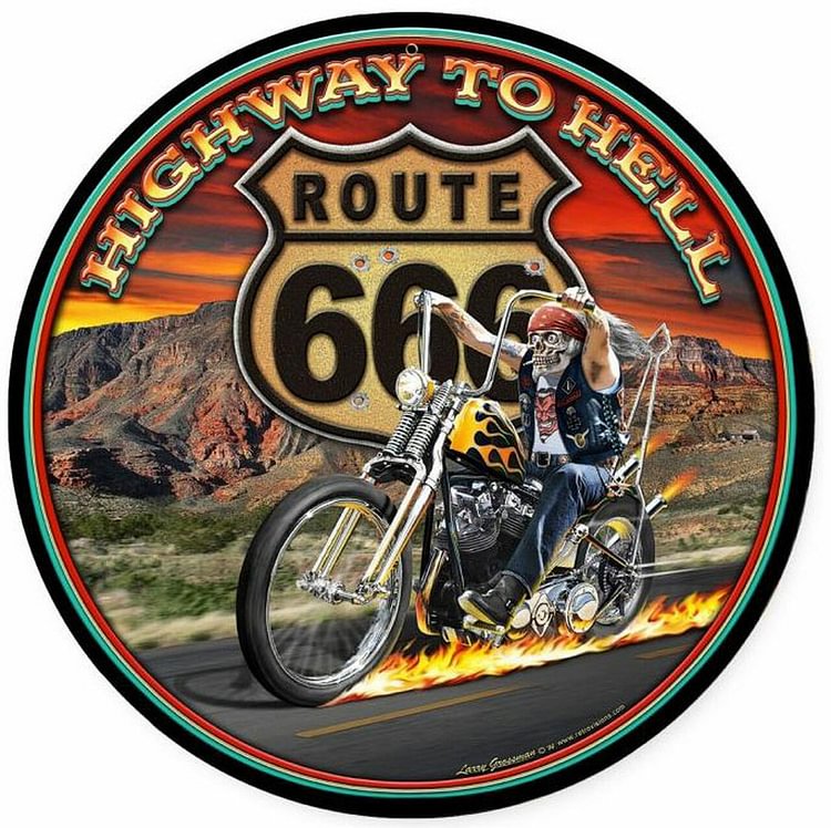 30*30cm - Highway to Hell - Round Tin Signs/Wooden Signs