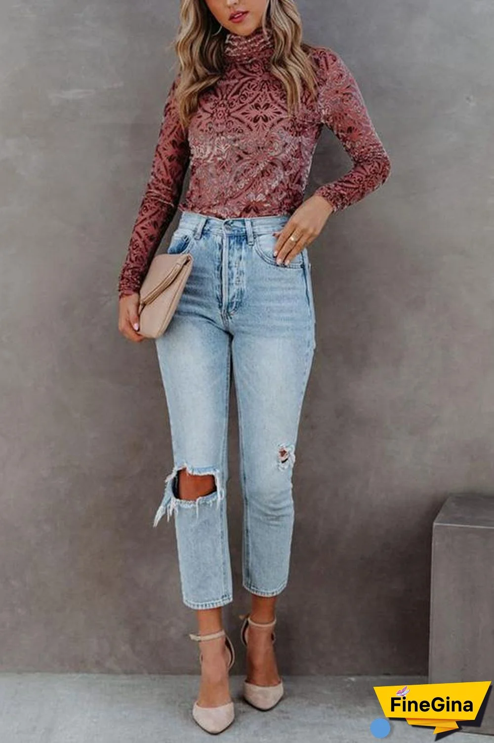 Velvet Burnout Turtleneck Top