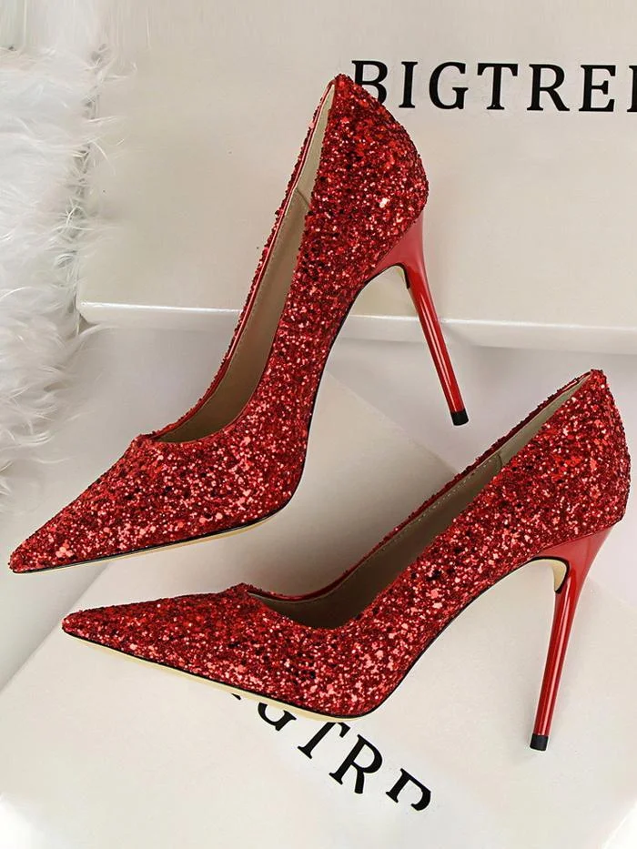 Fashion shallow mouth pointed toe sparkling sequins sexy high-heeled shoes