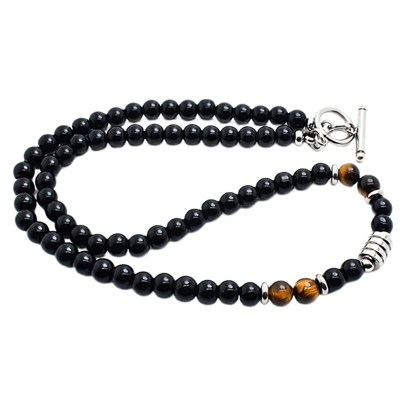Minimalist Round Natural Stone Toggle Beaded Unisex Necklace