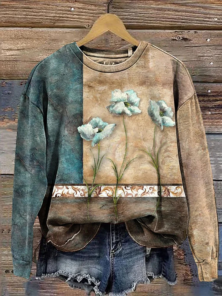 Vintage Print Casual  Sweatshirt