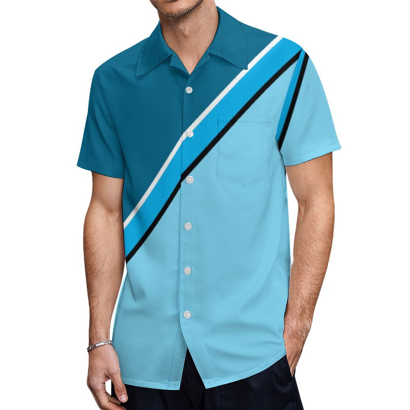 Aqua Blue And Turquoise Diagonal Hawaiian Shirt Mens Button Down Plus Size Tropical Hawaii Beach Shirts