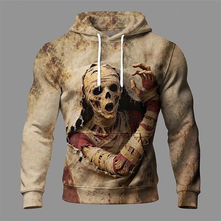 Men's Retro Halloween Skull Print Casual Hoodie